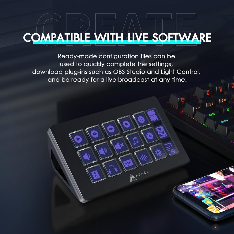 MANBASNAKE AKP153 Studio Deck, Stream Controller, 15 Macro Keys, Trigger Actions in Apps and Software Like OBS, YouTube, Twitch, Custom Console for Photo and Video Editing, Live Streaming, PC/Mac (Black) - Image 2